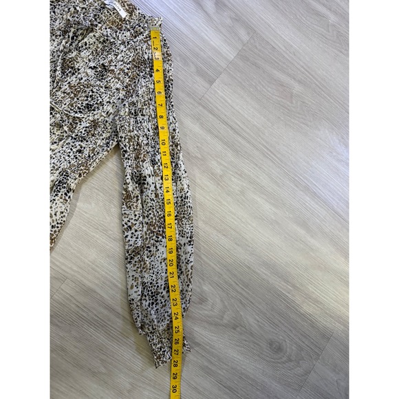 Rose + Olive Animal Print Smocked Peplum Blouse Brown Tan Small - Picture 6 of 10